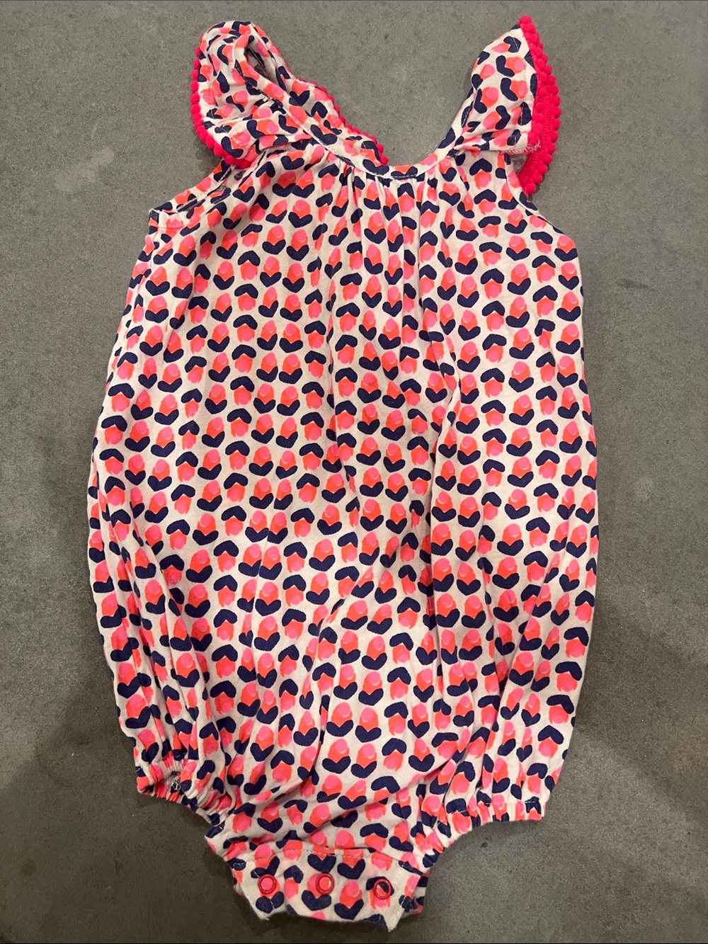 Egg by Susan Lazar Baby Girl Bubble Romper Pink Navy Tulip Print 12M